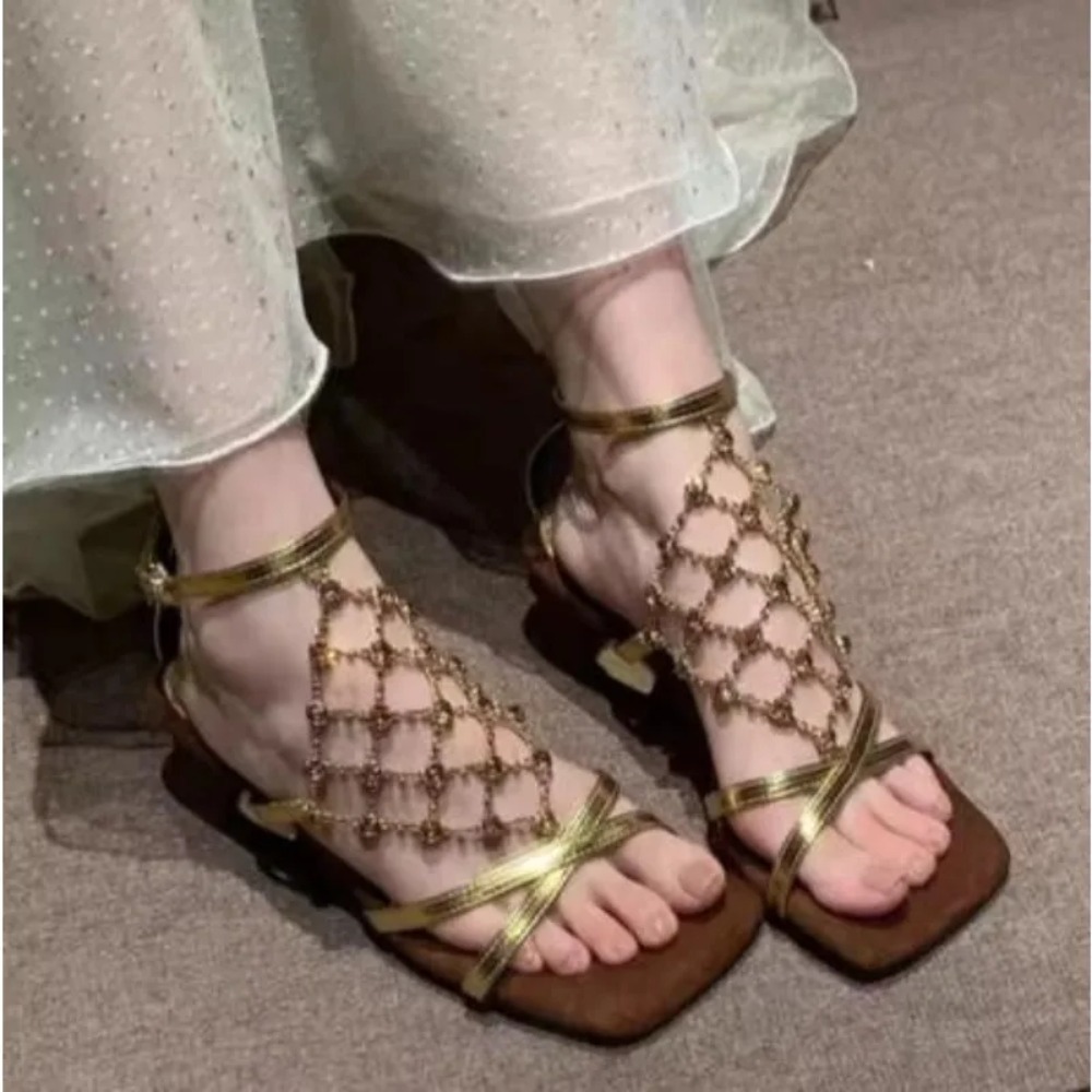 Sandálias Romanas Femininas de - Mesh Strap Metal avaliação e preço